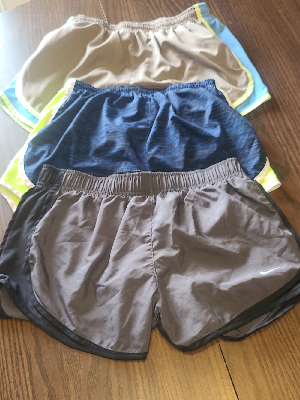 Nike Women's Athletic Shorts Bundle - Gray, Blue, Tan with Neon Trim